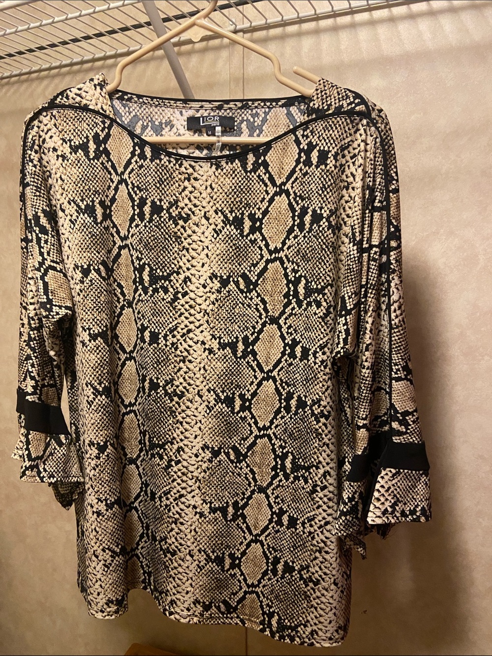 Lior Snake-Print Boatneck Tunic in Beige and Black